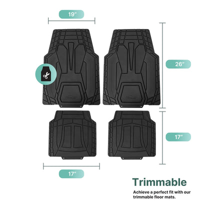 FH Group Universal Fit Trimabble Rubber Car Floor Mats with Stripped Design – Black Full Set