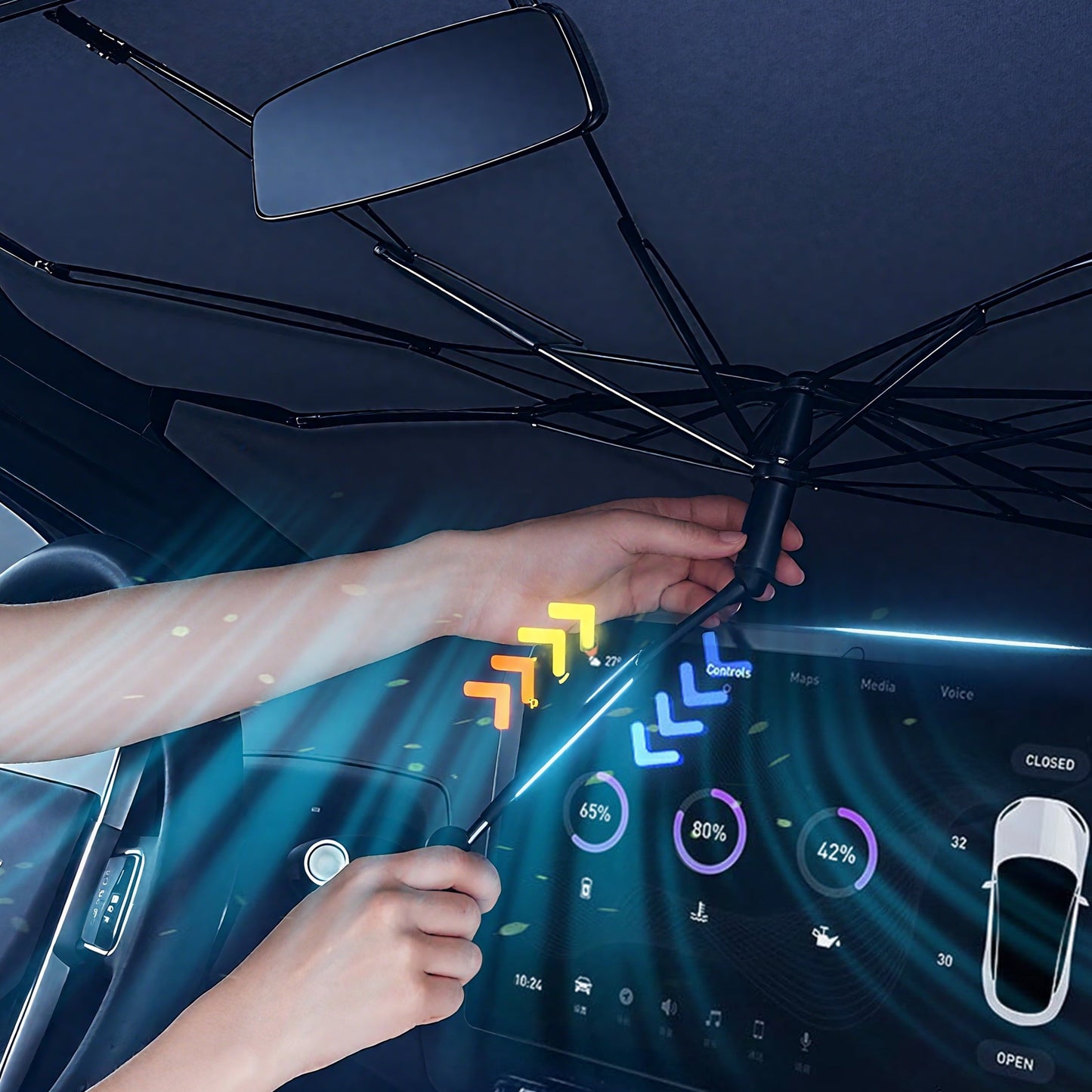 EVLIVE Premium Car Windshield Sunshade - Extra Wide Foldable Design, UV & Heat Protection, Universal Fit for SUV/Sedan/Truck.