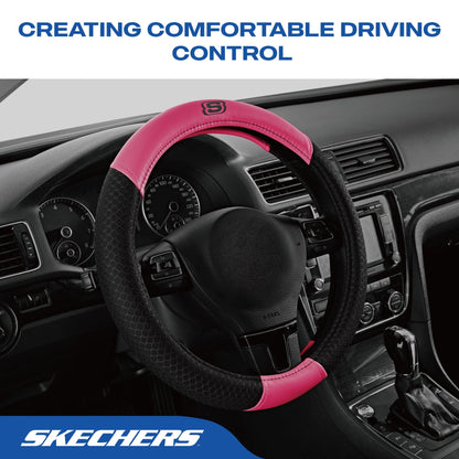 Skechers Air Cooled Memory Foam Steering Wheel Cover, Breathable Comfort Grip, Soft Leather, All-Season Fit for Cars, SUVs, and Trucks Hot Pink