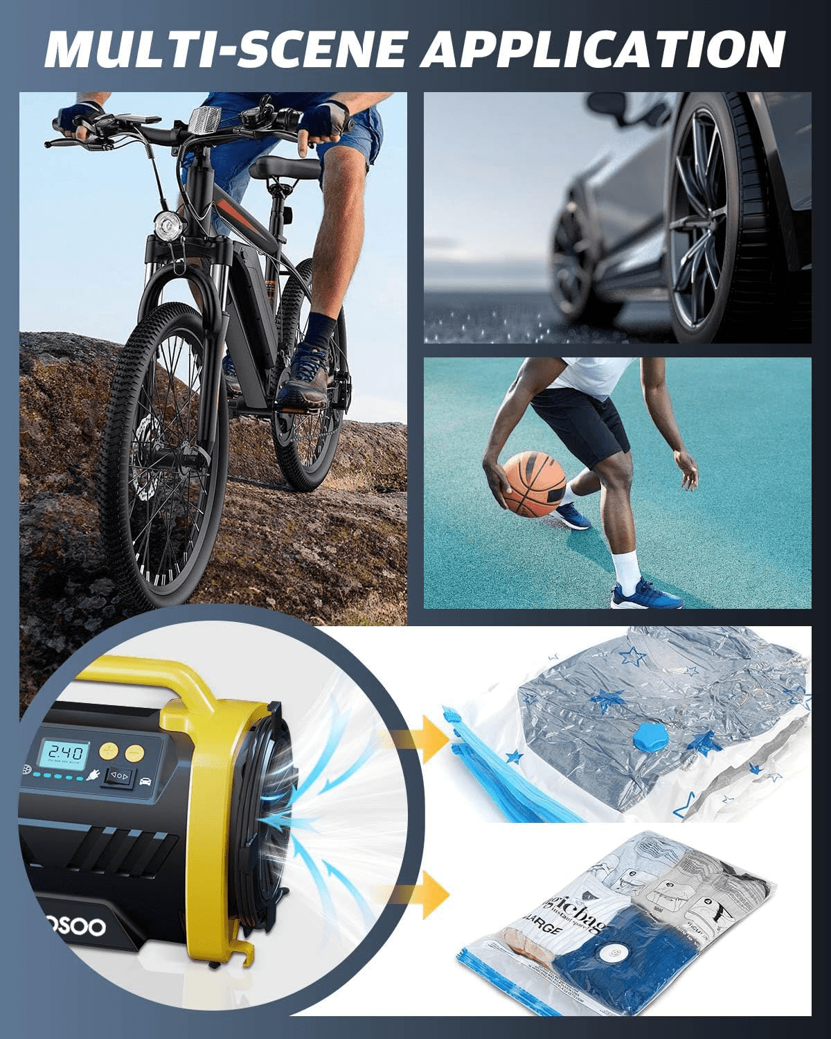 MOOSOO AC/DC Tire Inflator, 3 in 1 Portable Air Compressor for Car Tires with Auto Shut-off, LED Light, 150PSI Air Pump for Cars, Balls, Motorcycles