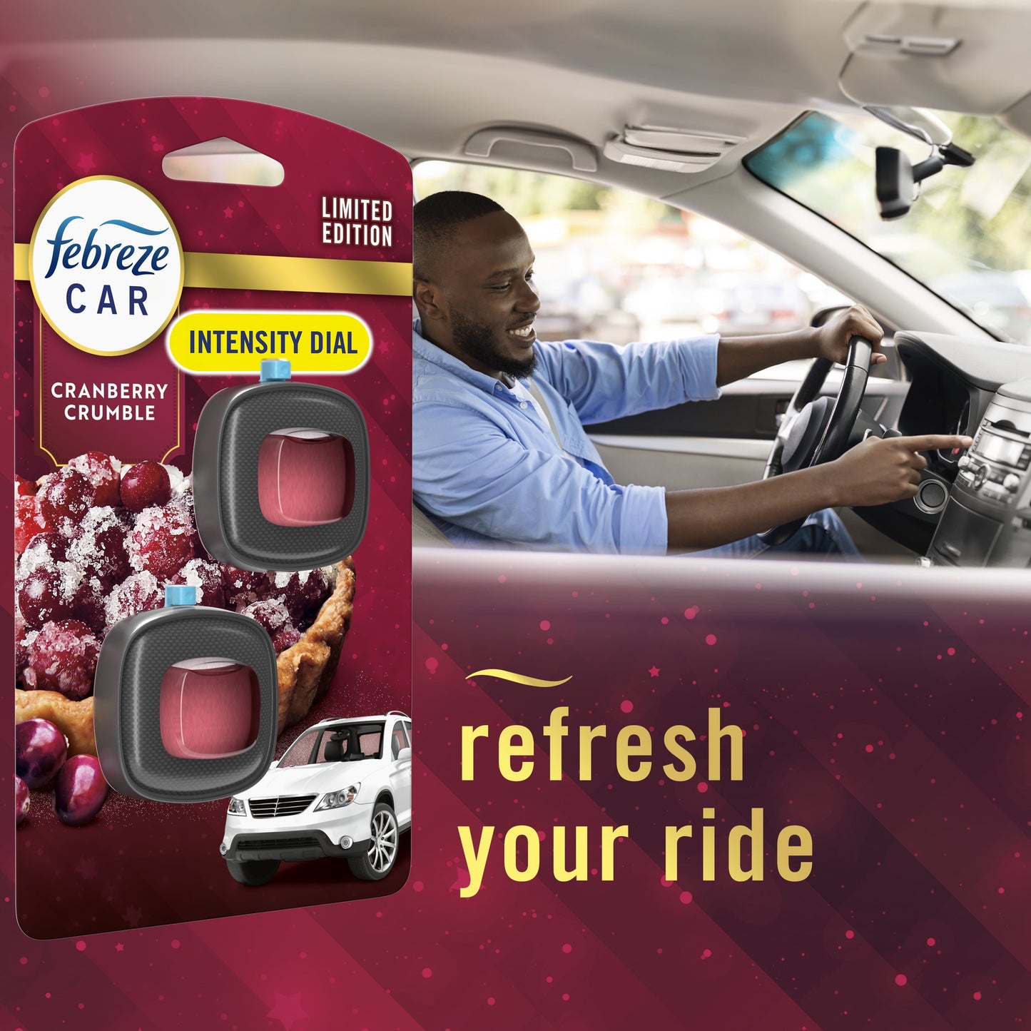 Febreze Car Air Freshener, Odor-Fighting Car Vent Clip, Cranberry Crumble, 2 Count