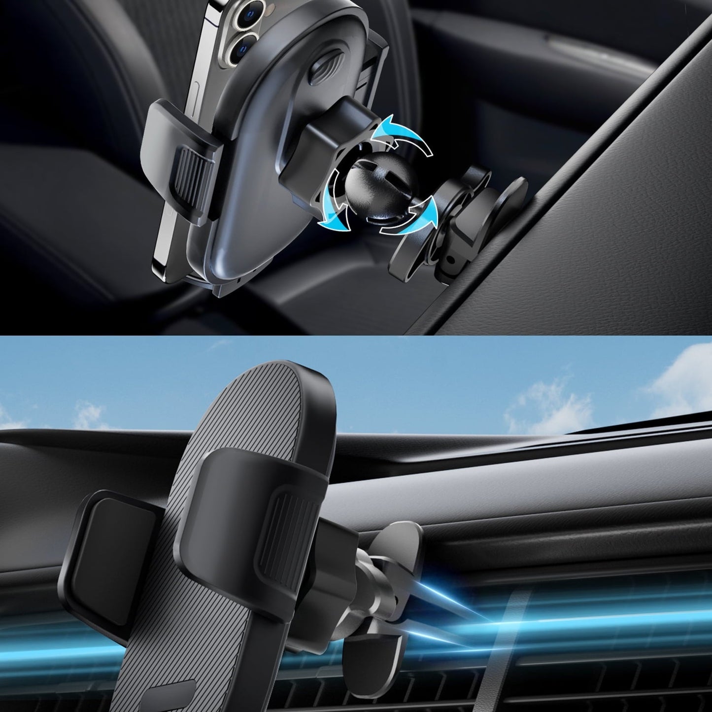 YOOVEE Universal Dashboard & Windshield Car Phone Holder - 360° Rotatable Mount, 3-in-1 Vent/Dash/Windshield Clip for 4-7" Phones, iPhone, Samsung, Google Pixel, Moto